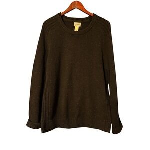 LL Bean Crewneck Sweater Mens Large Black Lambs Wool Grandpa Pullover Shetland